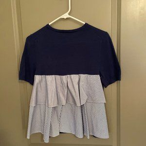 Vineyard Vines Women's Small Blue Mixed Media Tiered Sweater Blouse XS